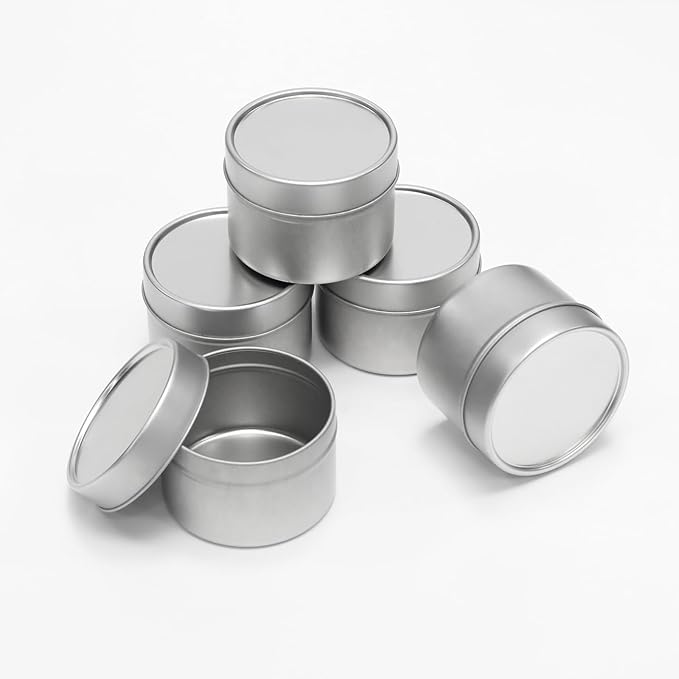 JAKOUE 8pcs Silvery 4oz Candle Tins with Lids - Premium Metal Candle Jars for DIY Craft, Wax Melts & Small Business (Leak-Proof Candle Containers) 65mm*45mm/2.56"*1.78"