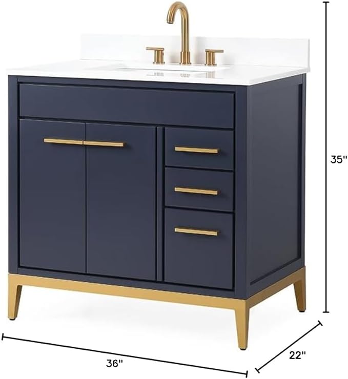 Tennant Brand 36 inch Modern Style Beatrice Bathroom Sink Vanity (Navy Blue, 36 inch)