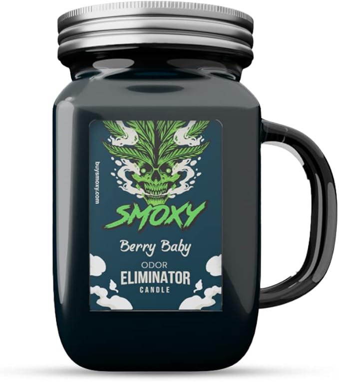 Smoxy Smoke Odor Eliminator Candle - Scented Candle for Home - Indoor Space Deodorizer & Air Freshener with Fragrance Pet Smell - Natural Palm Wax - Glass Mason Jar, 13oz. (Berry Baby)