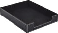 Leather 1-Layer Letter Tray Stackable File Document Tray,A4 Paper Case Rack Desk Office Supplies Organizer Holders,Desktop Organization, Pen Mail Magazine Storage Box(Black)