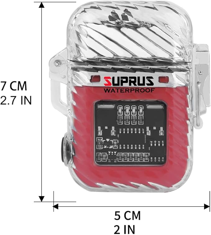 SUPRUS Waterproof Luminous Lighter of Flashlight Windproof Arc Electric Lighters Rechargeable Dual Arc Plasma (Red, 2Packs)