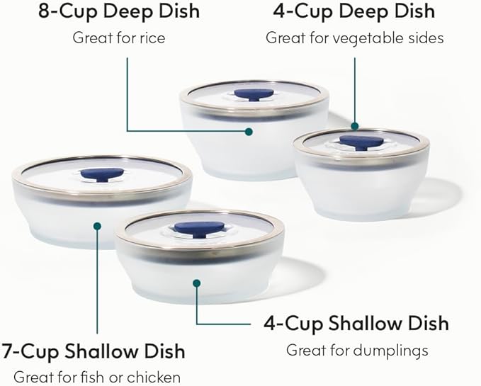 Anyday 8-Pc Microwave Cookware & Glass Food Storage Set with Glass Lids | Plastic-Free Containers | Stackable Airtight Steamer with Vented Lid for Microwave-Safe Reheating & Steaming Vegetables, Rice