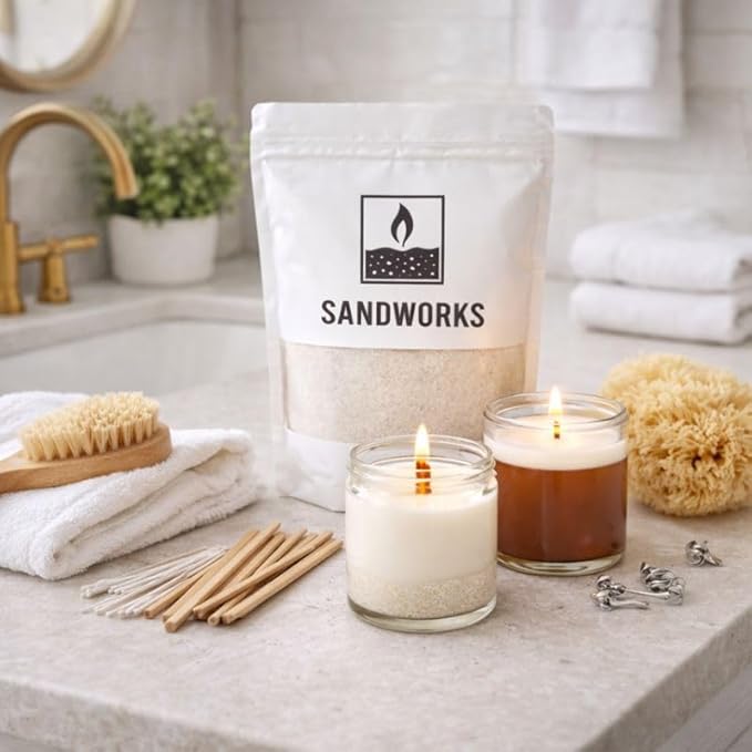 Sand Wax Candle Making Kit – 5 Wooden Wicks & 15 Cotton Wicks, 500 g Premium Fragrance-Free Sand Wax (Sunstone Sand (Yellow)