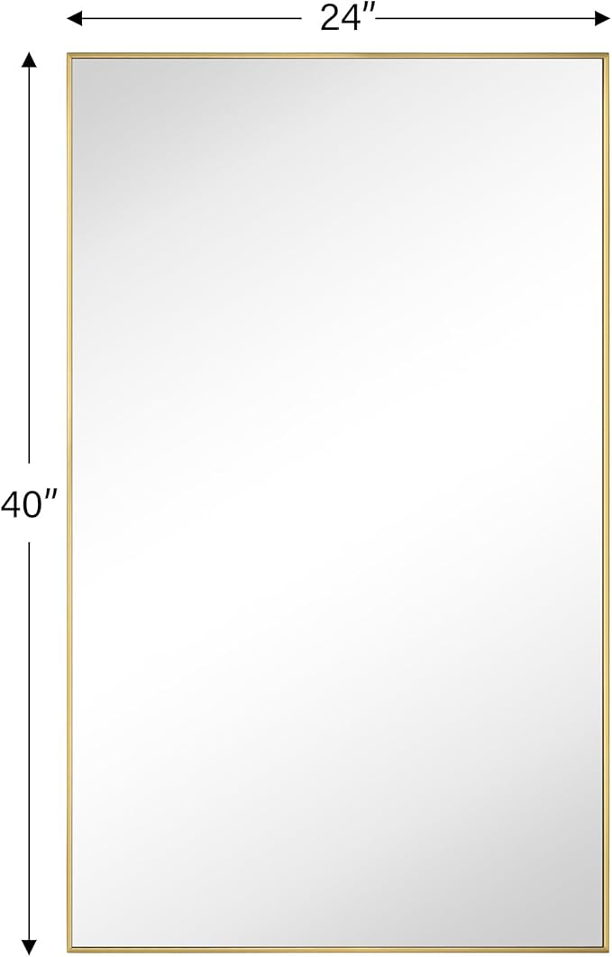 TEHOME Gold Bathroom Vanity Mirror with Squared Corners, 24x40'' Brushed Brass Rectangle Stainless Steel Metal Framed Mirror for Bathroom