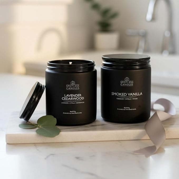 Mens Candle 2 x 8oz Pack Smoked Vanilla and Lavender Cedarwood Scents