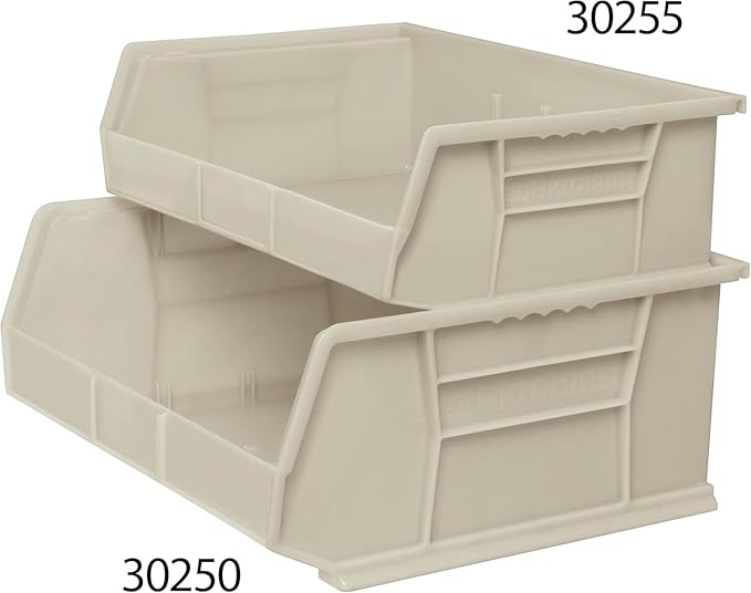 Akro-Mils 30255 AkroBins Plastic Storage Bins, Space-Saving Stackable Bins for Garage, Pantry, Craft Organization, 11" x 16" x 5", Stone, 6-Pack