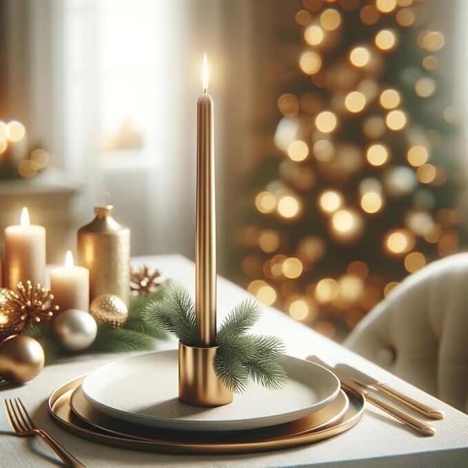 12-Inch Tall Dripless Taper Candles Set of 4 - Gold Tapered Candles, Perfect for Wedding,Christmas - Smokeless, Unscented, Long Burning - Hand Poured, Colored Tall Candlesticks - doradas