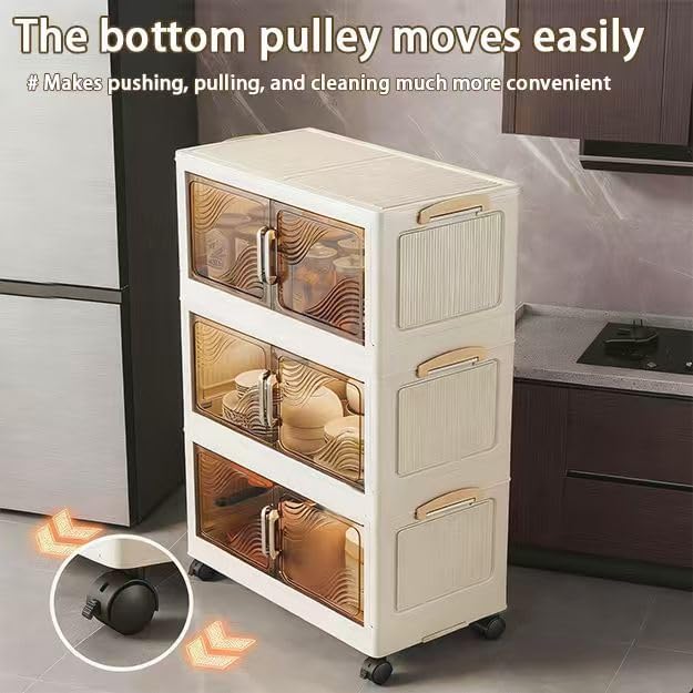 5 Tier Stackable Plastic Storage Bins with Lids Stackable Containers with Wheels and Magnetic Doors Wheels StackableStorage Bins for Living Room,Office,Dorm