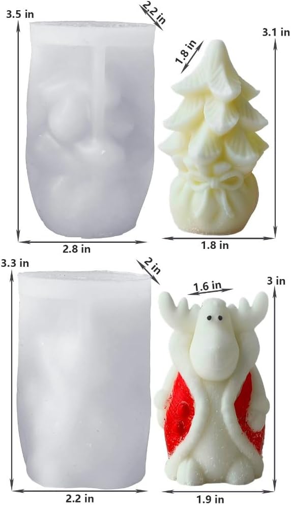 Christmas Tree Silicone Mold, Elk Candle Mold for Soap Soy Wax DIY Handcraft, Winter Resin Mold Gift Wedding Party Home Dinner Festive Days Car Christmas Decoration