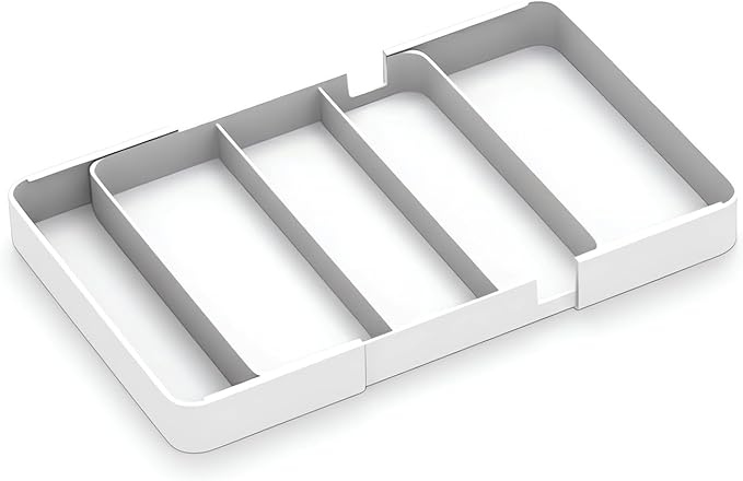 Shallow Drawer Organizer (1.57" H), Modular Expandable Desk Divider (Width 10.6"-17.9" OR Length 16.1"), Detachable Tray for Office Stationery, Makeup, Kitchen Utensils, White