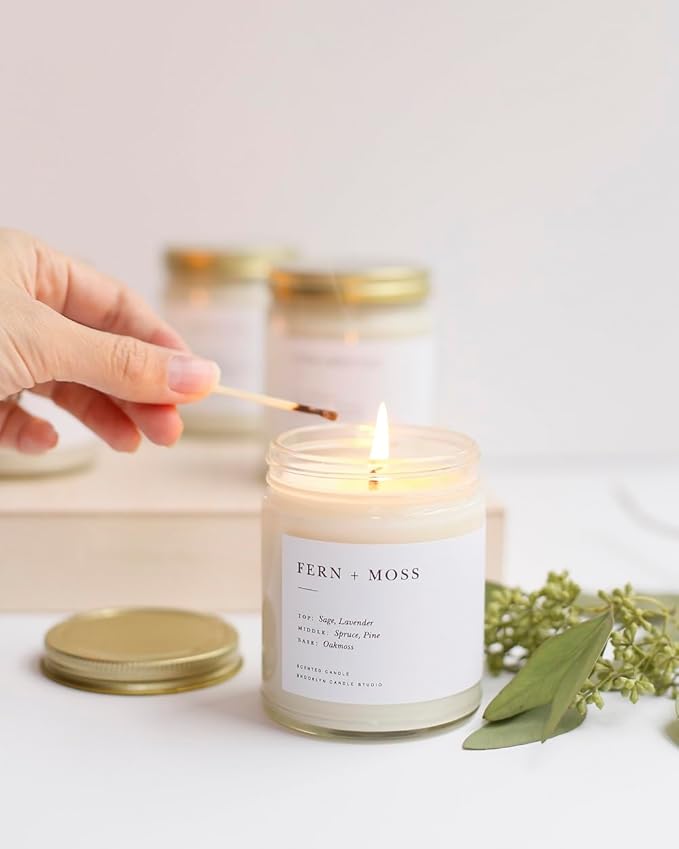 Brooklyn Candle Studio Fern & Moss Jar Candle - Luxury Scented Candle, Vegan Soy Wax, Hand Poured in The USA, 50 Hour Slow Burn Time - 7.5oz