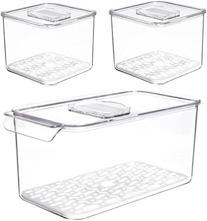 SANNO Fridge Produce Saver Food Storage Bin Containers, Refrigerator Food Fruit Vegetables storage Produce Saver Produce Saver Containers, Stackable Freezer Fridge