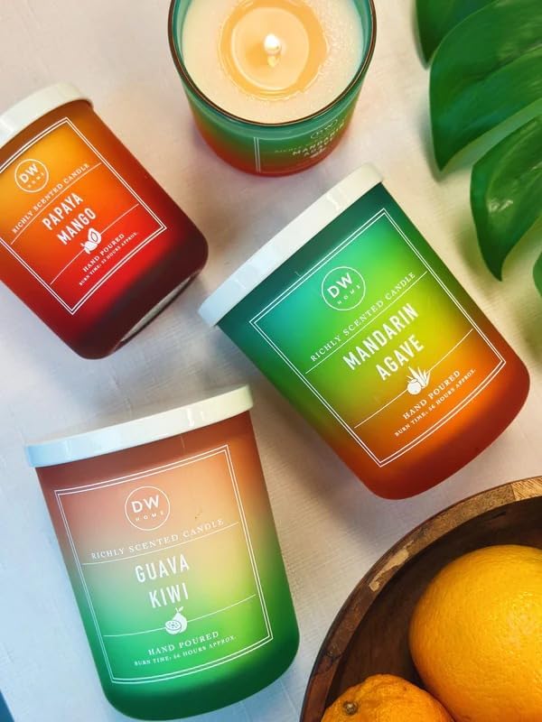 DW Home Guava Kiwi Scented Candle – Tropical Fruit Fragrance with Guava, Kiwi & Melon Notes, Long Burning 15 oz Double Wick Jar Candle for Home Fragrance