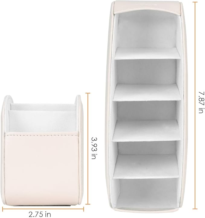 SITHON Remote Control Holder with 5 Compartments - PU Leather Remote Caddy Desktop Organizer Store TV, DVD, Blu-Ray, Media Player, Heater Controllers, Beige