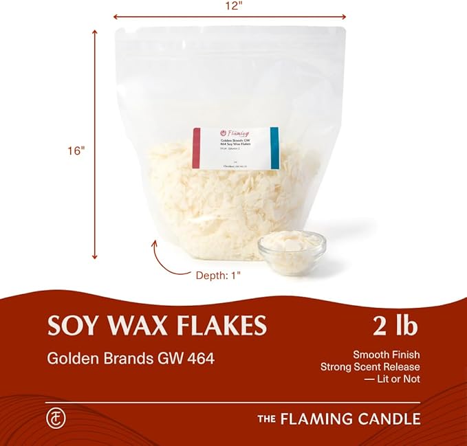 TFC All Natural Premium Soy Flakes Golden Wax 464, Easy to Melt and Measure, Candle Making Supplies for DIY Projects and Candle Making Kits (2 LB)
