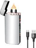 GADATOP Flame Arc Plasma Lighter,Electric Lighter, USB Rechargeable Electric Lighters Windproof Waterproof Lighter with LED Battery Indicator (Silver)