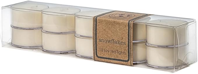 ECO CANDLE CO. Tea Light Candles, Snowflakes, 10-Pack - Scents of Winter, Flowers, & Mint - Recyclable, 100% Soy Wax, No Lead, Hand Poured, Made from Midwest Grown Soybeans, .6 oz. Each