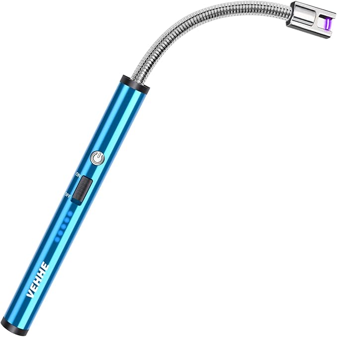 VEHHE Rechargable Lighter, Electric USB with LED Battery Display Safety Switch Longer Flexible Neck Arc Candle Lighter for Camping Cooking BBQs