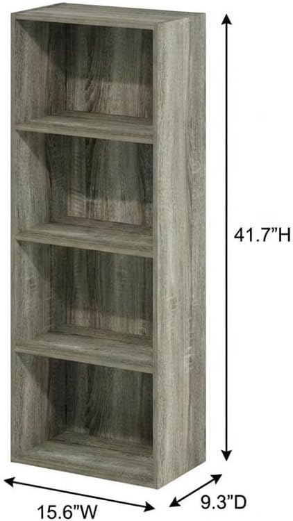Furnifact French Oak 4-Tier Open Shelf Bookcase with Modern Design, Sturdy Wooden Construction, Multi-Functional Storage Solution for Living Room or Office