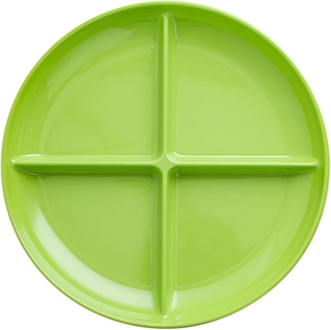 Green 4 Compartment Divided Plates Snacks Tray Dinner Plate,Food Grade Fruit Plates BPA Free - 1Pack