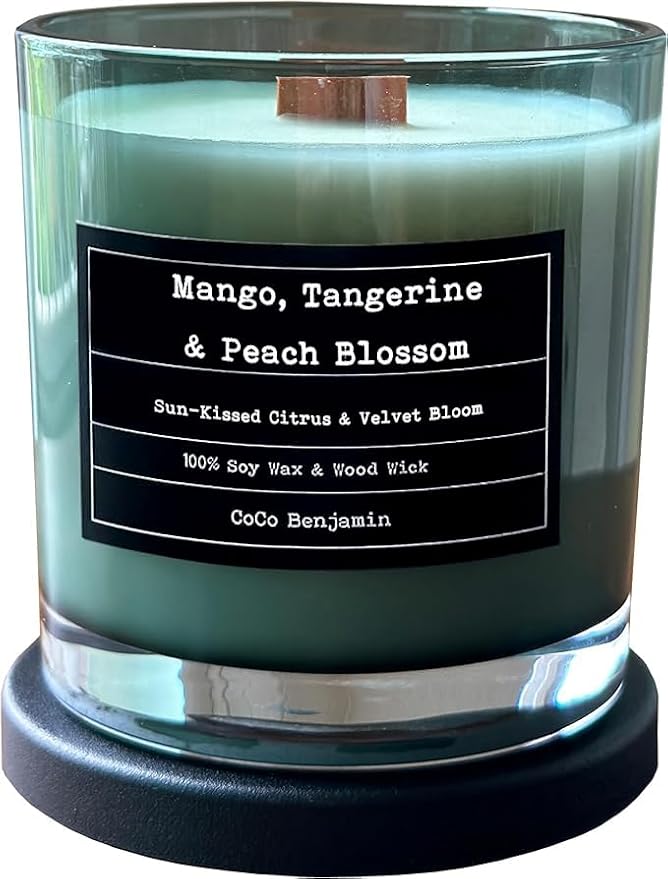 100% Soy, Highly Scented, Hand Poured Soy Candle (Mango, Tangerine & Peach Blossom (Wooden Wick))