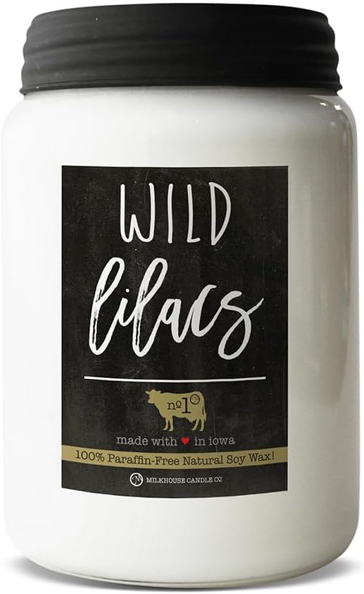 Milkhouse Candle Company - Wild Lilacs - 26oz Beeswax and Soy Candles - Farmhouse Collection - 100% Natural, Paraffin Free, with Premium Fragrance Oil, Glass Jars with Lids