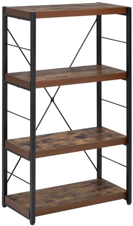 Furnifact Weathered Oak and Black Bob Bookshelf, Modern Bookcase, Ample Storage, Durable, for Living Room or Office