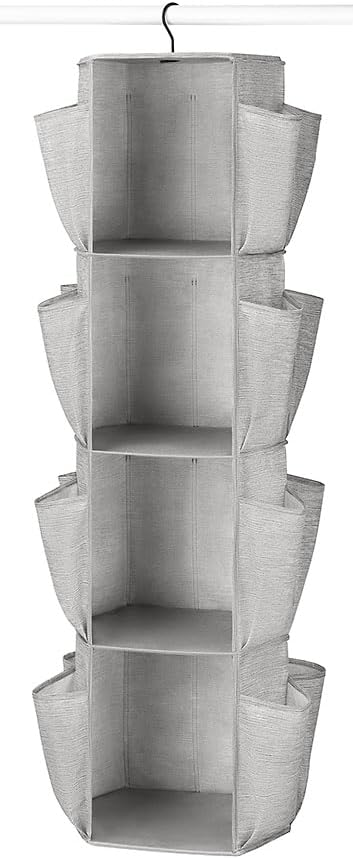 Whitmor Rotating Closet Organizer - 4 Shelves and 24 Pockets - Crosshatch Grey