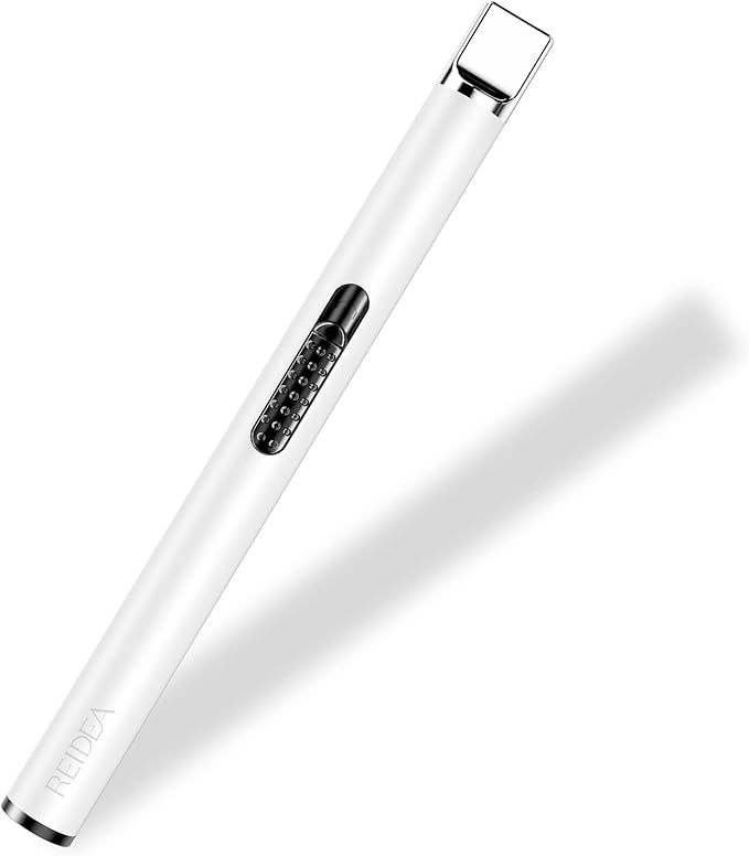 REIDEA USB Candle Lighter, Windproof Flameless Electronic Rechargeable with Safety Protector Button for Home Candle Outdoor Activities (White)