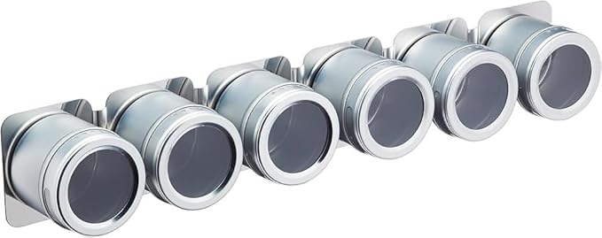 KitchenCraft 6-Piece Master Class Magnetic Spice Rack, Stainless-Steel, Silver, 9 x 12 x 16 cm