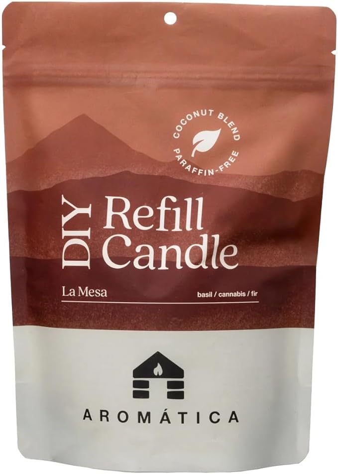 Bluecorn Aromática La Mesa Scented Candle Refill Kit – Basil, Rhubarb & Fir Needle | Clean-Burning Coconut Wax | Non-Toxic Fragrance | 100% Compostable Pouch | DIY Candle Refill | Made in USA