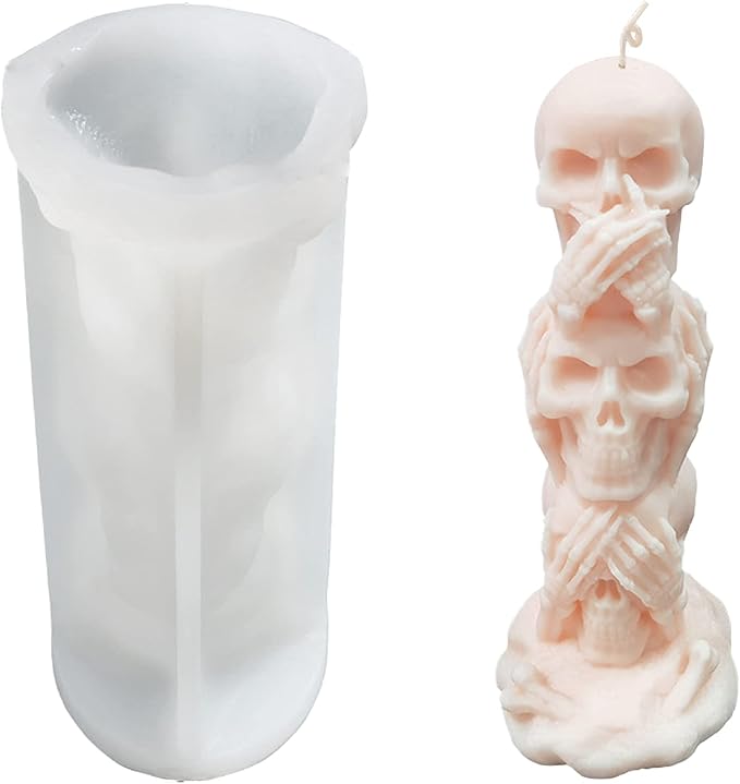 3D Skull Candle Mold Column Halloween Silicone Resin Mold for Aromatherapy Candles Resin Casting Homemade Wax Making Polymer Clay DIY Craft