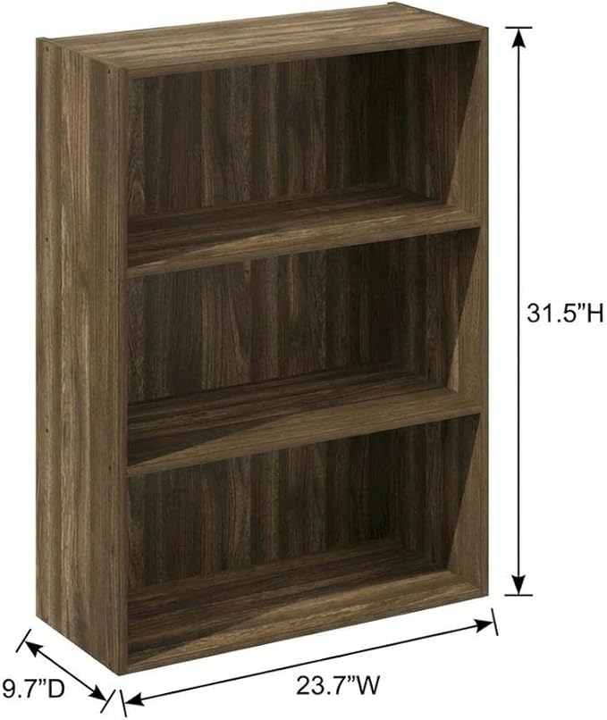 Furnifact Columbia Walnut Open Shelf Bookcase with 3-Tier Design, Durable Wood Construction for Home Office, Living Room Storage and Organization