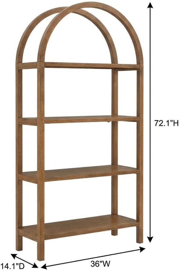 White Large Arched Bookshelf, Engineered Wood Storage Unit with Spacious Shelves and Modern Design for Living Room or Office Use