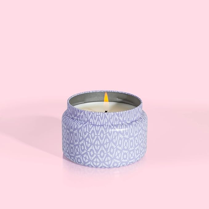 Capri Blue Volcano Printed Travel Tin Jar Candle - Luxury Candle with a Long Lasting Soy Wax Blend - Scented with Tropical & Fruity Fragrance (Lavender Color, 8.5 oz) (Pack of 2)