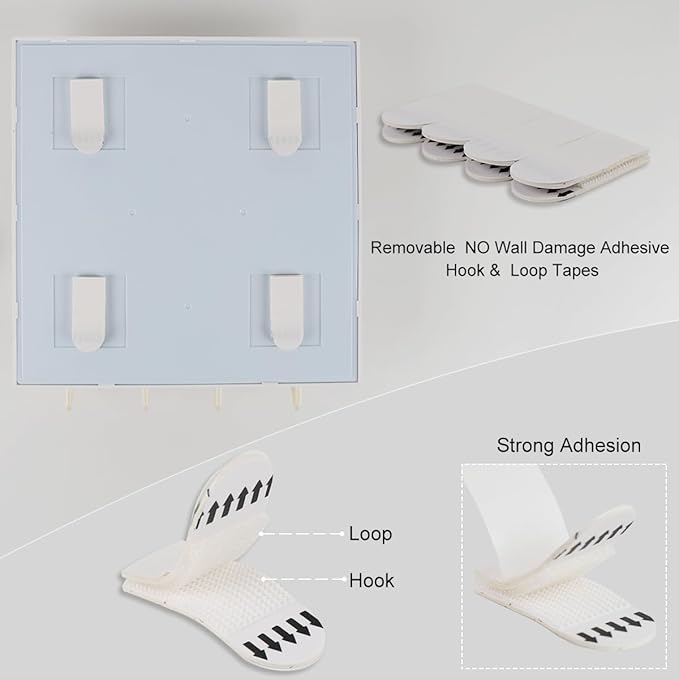 Updated Bedside Shelf Wall Mount Phone Holder Organizer Stick On Adhesive Damage Free Hanging Strips 4 Hooks Teenager Dorm Room Essentials Decoration Gasses Remotes Keys Snacks (Black)