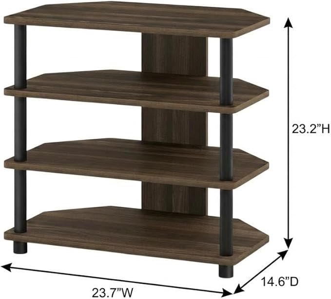 Furnifact White 4-Tier Petite TV Stand, Wood, Modern Design, Walnut/Black Finish, Space-Saving, Durable Storage