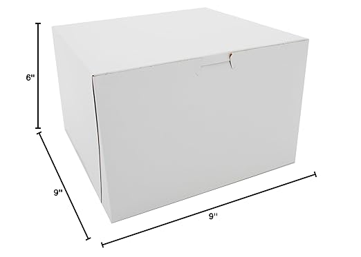 Southern Champion Tray 0966 Premium Clay Coated Kraft Paperboard White Non-Window Lock Corner Bakery Box, 9" Length x 9" Width x 6" Height (Case of 100)