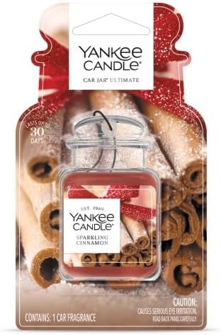 Yankee Candle Car Jar Ultimate Hanging Air Freshener, 3-Pack Set (Sparkling Cinnamon, Christmas Cookie, Balsam & Cedar) – Up to 90 Days of Fragrance (Variety Pack)
