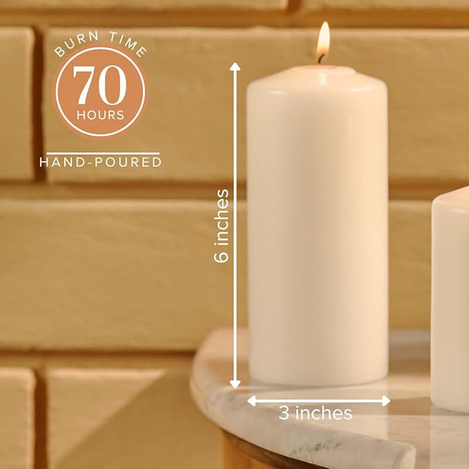 Simply Soson 3x6 inch Ivory Pillar Candles, Ivory Candles, Set of 6 Pillar Candles Bulk 3x6, Emergency Candle, Tall Candles, Wax Candle, Unscented Candles, Candle Pack, Cone Tip Pillar