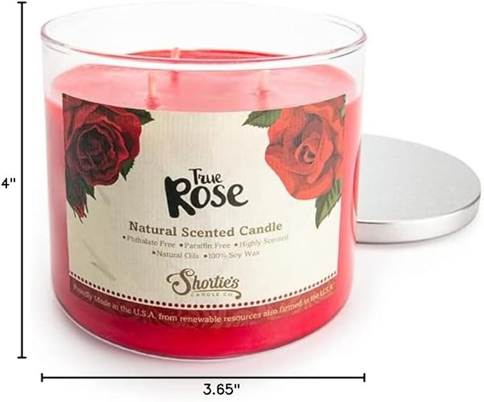 True Rose Highly Scented Natural 3 Wick Candle, Essential Fragrance Oils, 100% Soy, Phthalate & Paraben Free, Clean Burning, 14.5 Oz.