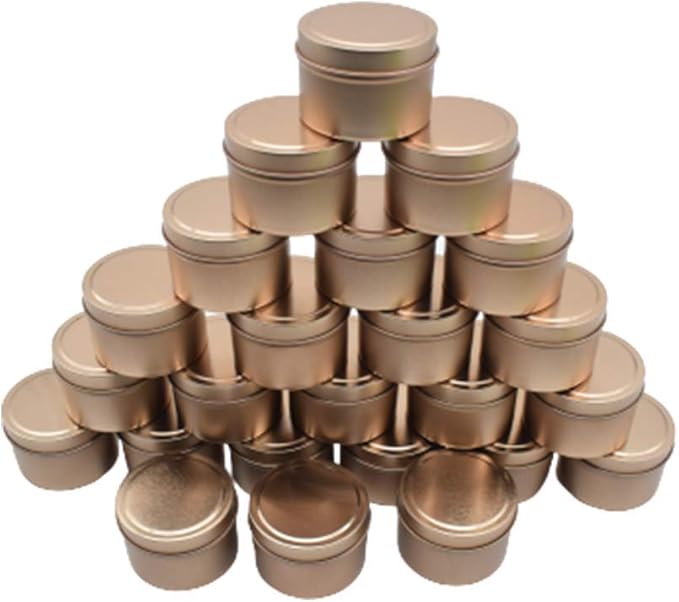 TJH 24 Pieces Candle Tin, 4 oz Holiday Candles, Candle Containers, Travel Tins, Candle Jars for Candle Making (Frosted Gold)