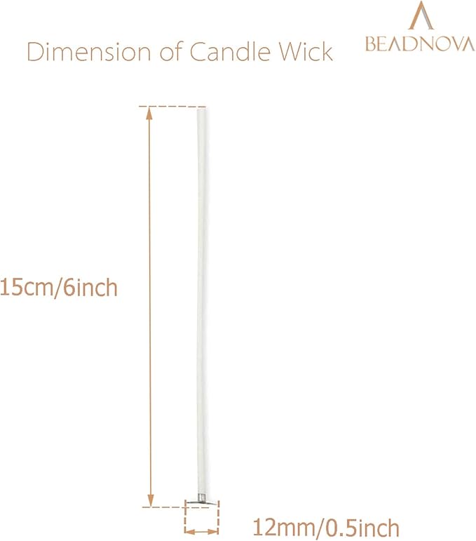 BEADNOVA Candle Wicks 6 Inch 200pcs Large Cotton Wicks String for Candle Making Supplies
