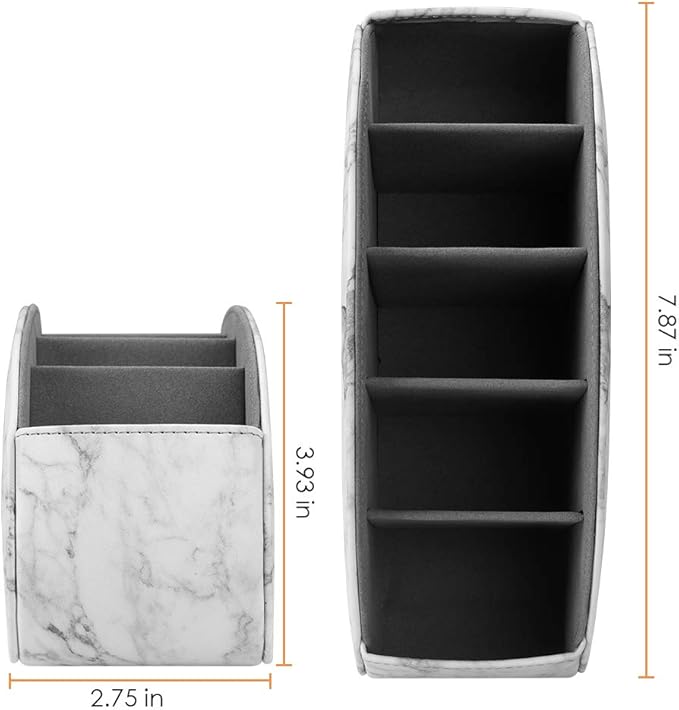 SITHON Remote Control Holder with 5 Compartments - PU Leather Remote Caddy Desktop Organizer Store TV, DVD, Blu-Ray, Media Player, Heater Controllers, Marble