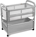 Arm’s Reach Clear-Vue Co-Sleeper Bedside Bassinet Featuring Clear Mesh Panels with Fold-Down Side, Large Attached Storage Basket, 4 Wheels, and Height-Adjustable Legs, Gray