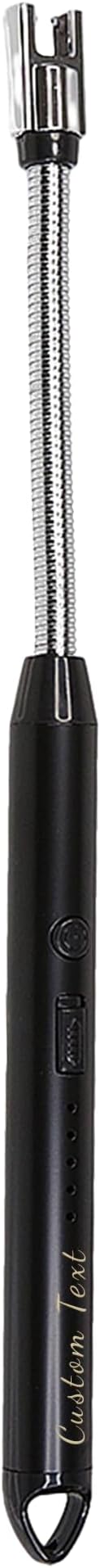 Custom Extra Long Electric Lighter, USB Rechargeable Candle Lighter, Reusable Electric Lighter with Charger for Indoor and Outdoor, Camping Essential for Men and Women, Engravable Designs (Black)