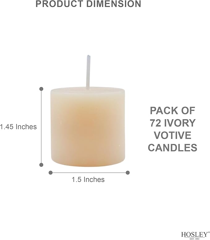 Hosley Set of 72 Unscented Ivory Votive Candles – Bulk Pack, Clean-Burning, Long-Lasting 10-12 Hour Burn Time – Ideal for Weddings, Home Décor, Spa, and Events