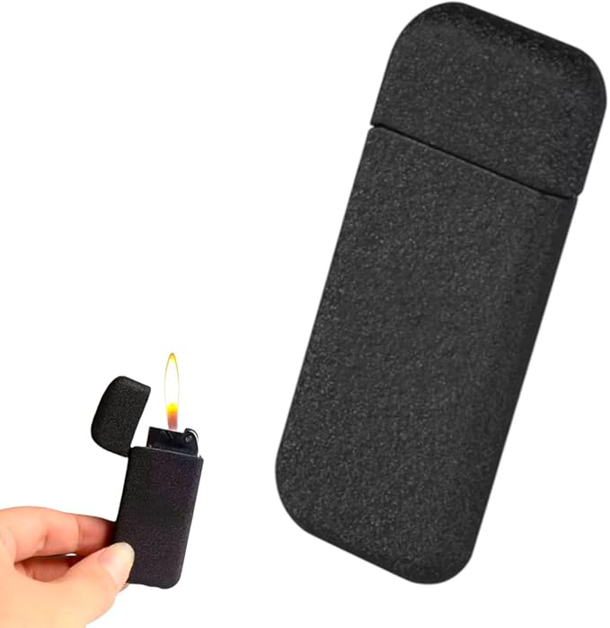 NIVEK Slim Compact Lighter, Ultra Thin, Small Portable, Soft Flame Refillable for Men Women (Sandy Black)