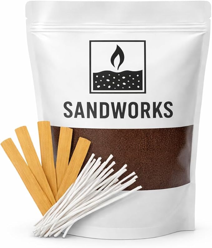 Sand Wax Candle Making Kit – 5 Wooden Wicks & 15 Cotton Wicks, 500 g Premium Fragrance-Free Sand Wax (Ironstone Brown)
