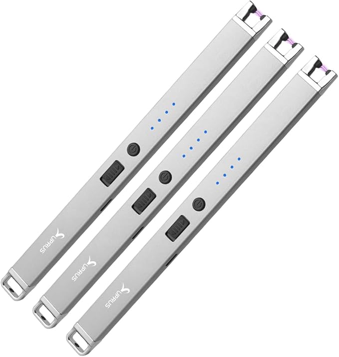 Electric Arc Windproof USB Lighter Flameless Rechargeable Lighter with Safety Lock for Candle (Silver, 3Packs)